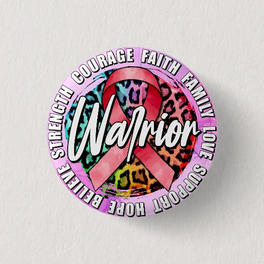 Warrior Pink Ribbon Breast Cancer Awareness Button (Voorkant)