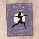 Warrior Pose - Yoga Instructor with Lotus Flowers Flyer<br><div class="desc">A modern yoga instructor flyer design featuring a silhouette of a serene woman in a graceful warrior pose (Virabhadrasana Two) against a pale yellow sun, all on a soft lavender background. Delicate lotus flower illustrations frame the edges. Perfect for activities such as yoga instructor or teacher, meditation, relaxation or wellness...</div>