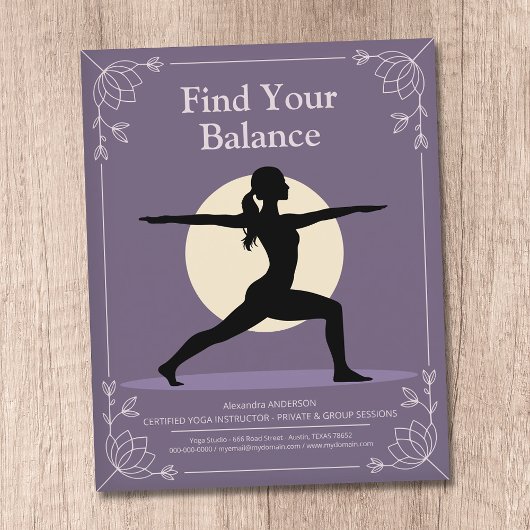Warrior Pose - Yoga Instructor with Lotus Flowers Flyer