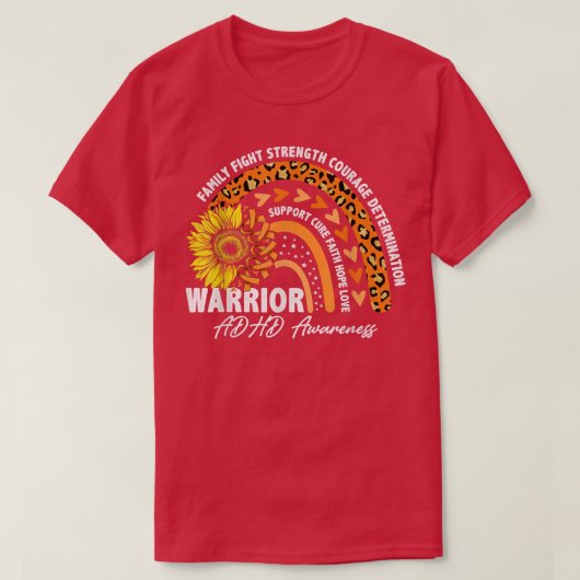 Warrior Rainbow Orange Ribbon ADHD Awareness T-shirt (Design voorkant)