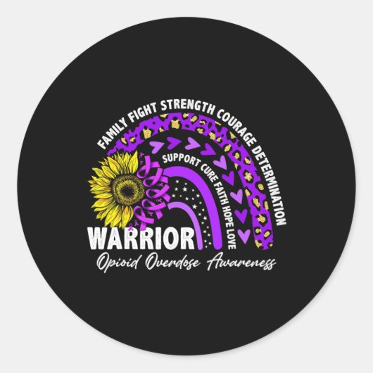 Warrior Rainbow Paarse lint Opioïde Overdosis Awar Ronde Sticker (Voorkant)