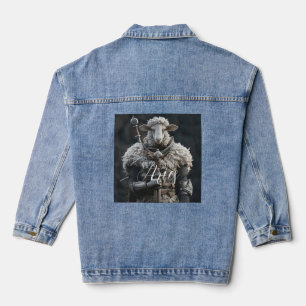 Warrior Ram 3D Animatie Staal Zwaard Illustratie Denim Jacket
