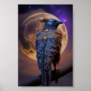 Warrior Raven Crow Hunting by Moonlight Poster