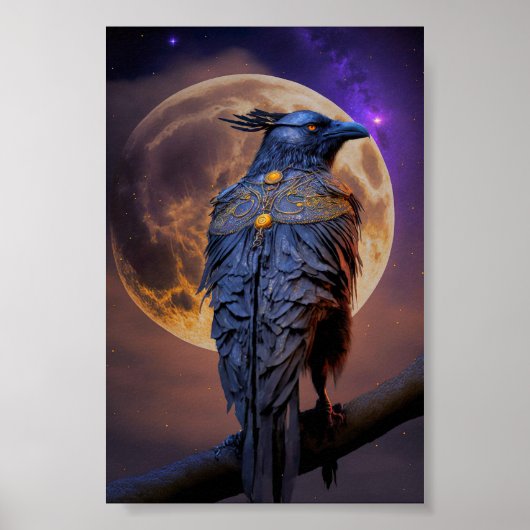 Warrior Raven Crow Hunting by Moonlight Poster (Voorkant)