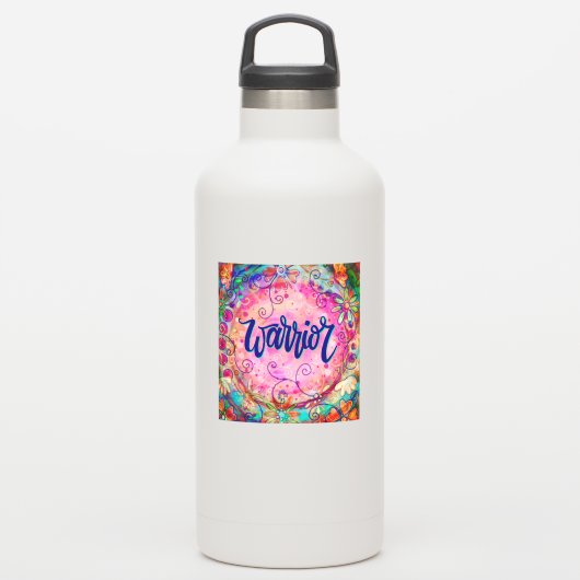 Warrior Roze Bloemen Aanmoediging Inspirativiteit Sticker (Waterfles)