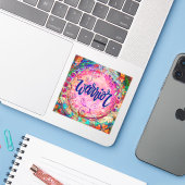 Warrior Roze Bloemen Aanmoediging Inspirativiteit Sticker (Laptop met iPhone)