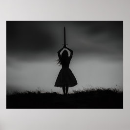 Warrior Silhouette onder Stormy Skies Poster