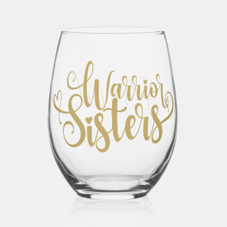 Warrior Sisters Moderne Kalligrafie Gepersonalisee Wijnglas Zonder Voet