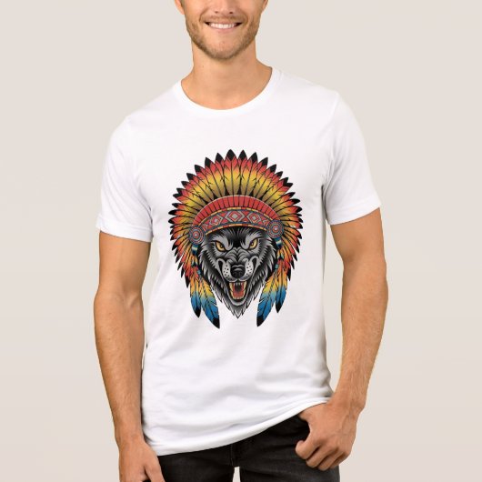 Warrior Spirit - Native Wolf hoofdtooi Tri-Blend Shirt (Voorkant)