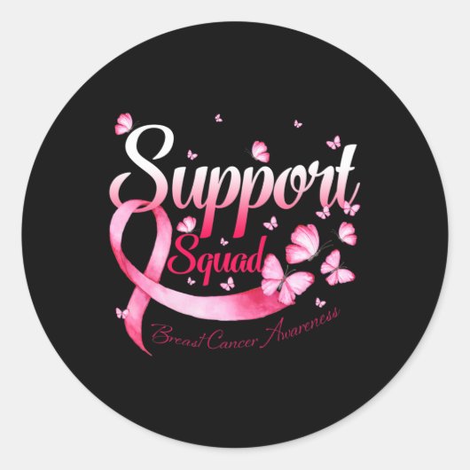 Warrior Support Squad Butterfly Breast Cancer Awar Ronde Sticker (Voorkant)