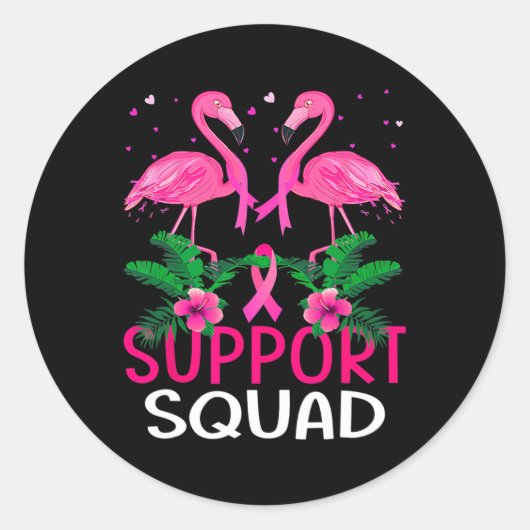 Warrior Support Squad Flamingo Breast Cancer AWare Ronde Sticker (Voorkant)