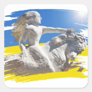 Warrior Ukraine President Zelenskyy & Flag Vierkante Sticker