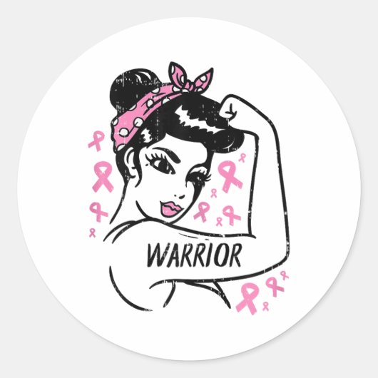 Warrior Unbreakable Pink Ribbon Breast Cancer Awar Ronde Sticker (Voorkant)