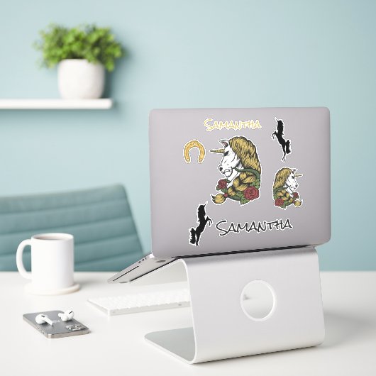 Warrior Unicorn Gold Sticker thema (Laptop op bureau)