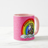 Warrior Unicorn Happy BIRTHDAY Roze Glitter Mok (Voorkant rechts)