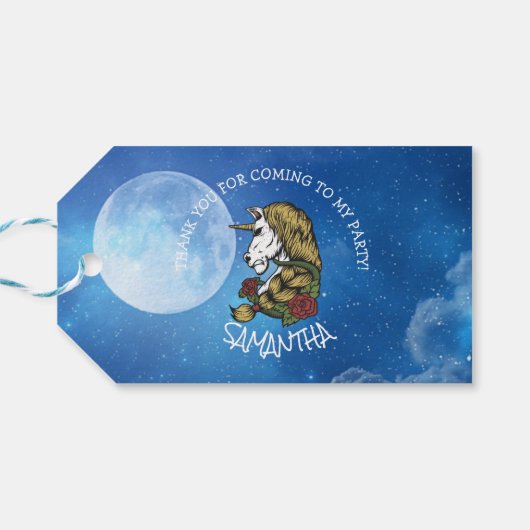 Warrior Unicorn Party blue Moon Cadeaulabel (Achterkant Horizontaal)