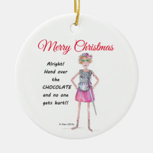 Warrior vrouw vraagt chocoladeschets  keramisch ornament