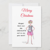 Warrior vrouw vraagt chocoladeschets te overhandig feestdagenkaart (Voorkant)
