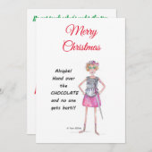 Warrior vrouw vraagt chocoladeschets te overhandig feestdagenkaart (Voorkant / Achterkant)