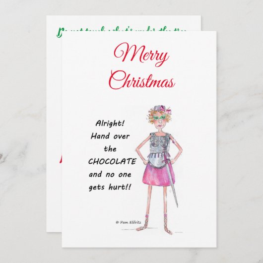 Warrior vrouw vraagt chocoladeschets te overhandig feestdagenkaart (Voorkant / Achterkant)