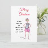 Warrior vrouw vraagt chocoladeschets te overhandig feestdagenkaart (Staand voorkant)