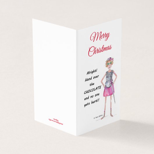 Warrior vrouw vraagt chocoladeschets te overhandig kaart (Buitenkant)