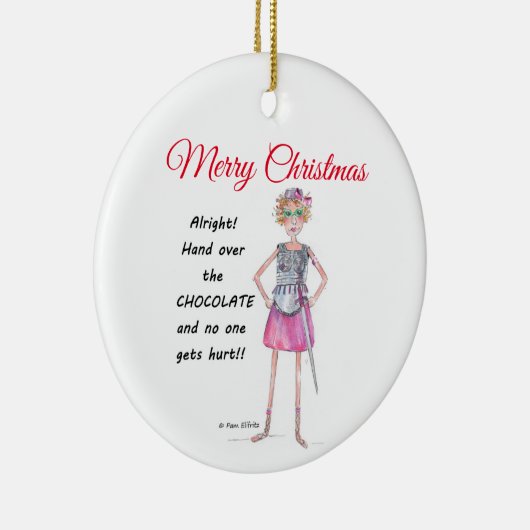 Warrior vrouw vraagt chocoladeschets te overhandig keramisch ornament (Rechts)