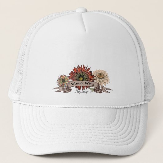 Warrior Witch  Flower Pattern Bloemen Wit Trucker Pet (Voorkant)