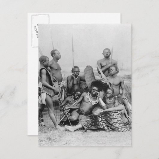 Warriors, Belgisch Congo, 1894 Briefkaart (Voorkant / Achterkant)