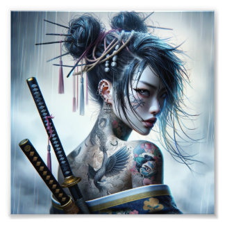 Warrior's Elegance - Een dans van schaduw en goud Foto Afdruk