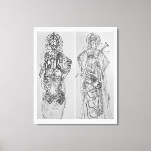 Warriors handgetekende illustratie muurkunst canvas afdruk (Voorkant)