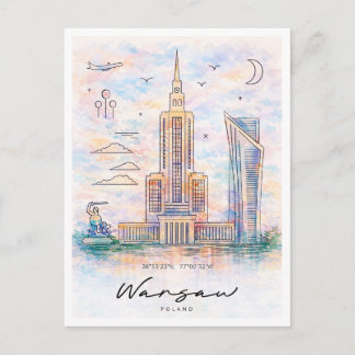 Warsaw Skyline Watercolor | Poland Cityscape Feestdagenkaart