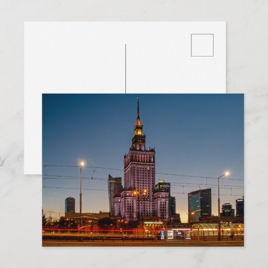 Warschau Nacht Cityscape Paleis van Cultuur Briefkaart (Voorkant / Achterkant)