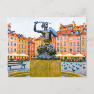 Warschau olieverfschilderij - Oude stad met Syrenk Feestdagenkaart