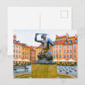 Warschau olieverfschilderij - Oude stad met Syrenk Feestdagenkaart (Voorkant / Achterkant)