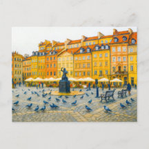 Warschau olieverfschilderij Oude stad met Syrenka