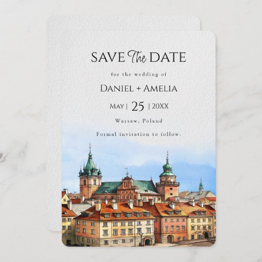 Warschau Polen bestemming bruiloft Save The Date (Voorkant / Achterkant)