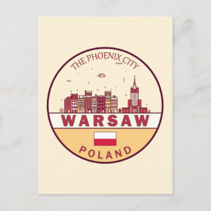 Warschau Polen City Skyline Emblem Briefkaart