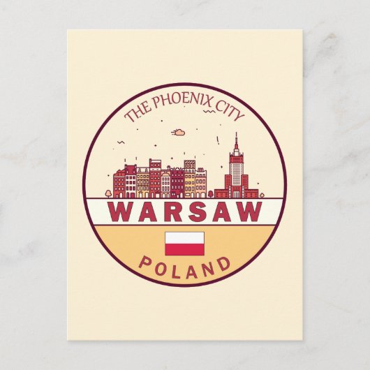 Warschau Polen City Skyline Emblem Briefkaart (Voorkant)