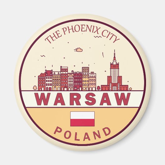 Warschau Polen City Skyline Emblem Magneet (Voorkant)