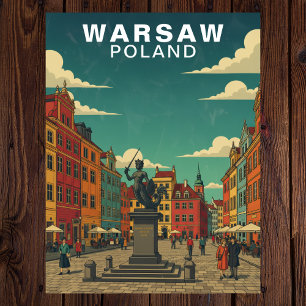 Warschau, Polen Historisch Plein & Zeemeermin Beel Briefkaart
