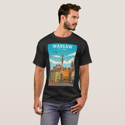 Warschau Polen  Minimal Retro Travel Poster T-shirt (Voorkant volledig)
