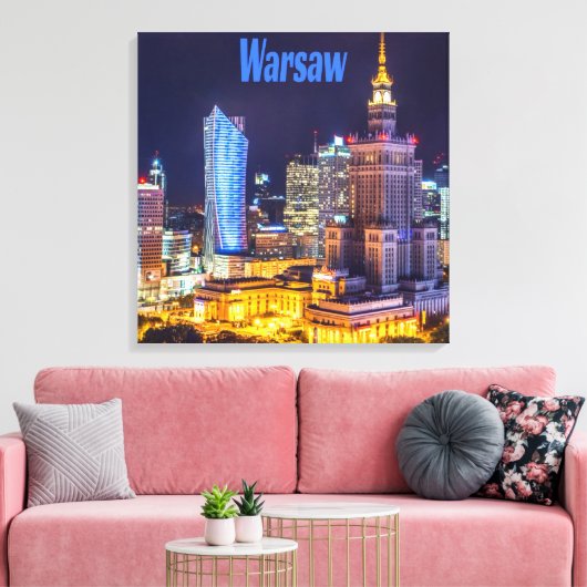Warschau Polen Night Skyline Warschau Spire Canvas Afdruk (Insitu (Woonkamer))