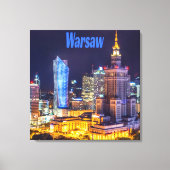 Warschau Polen Night Skyline Warschau Spire Canvas Afdruk (Voorkant)