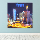 Warschau Polen Night Skyline Warschau Spire Canvas Afdruk (Insitu (Houten vloer))