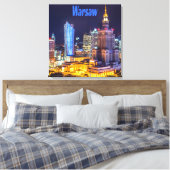 Warschau Polen Night Skyline Warschau Spire Canvas Afdruk (Insitu (Slaapkamer))