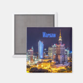 Warschau Polen Night Skyline Warschau Spire Magneet (Voorkant / Achterkant)