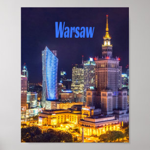 Warschau Polen Night Skyline Warschau Spire Poster
