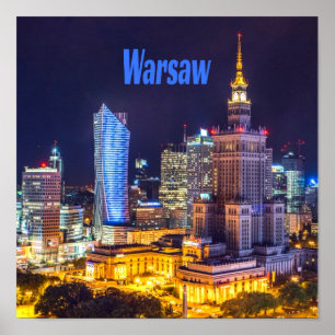 Warschau Polen Night Skyline Warschau Spire Poster