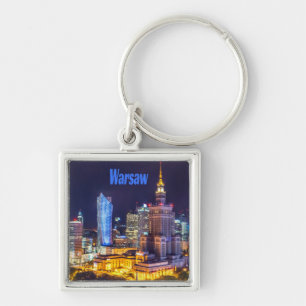 Warschau Polen Night Skyline Warschau Spire Sleutelhanger